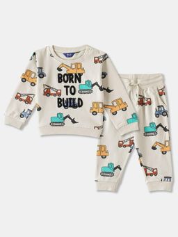 R&B - Boys Off White Printed Relaxed Fit Co-Ord Set