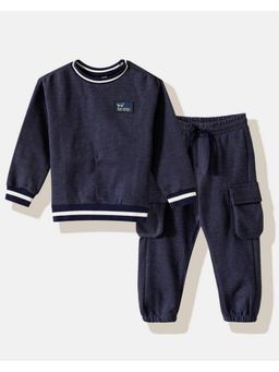 R&B - Boys Navy Blue Full Sleeves Round Neck Relaxed Fit Co-Ord Set