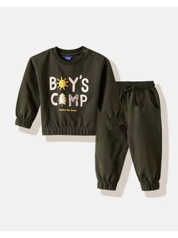 R&B - Boys Olive Full Sleeves Round Neck Relaxed Fit Co-Ord Set