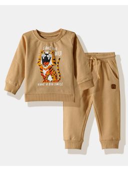 R&B - Boys Beige Full Sleeves Round Neck Relaxed Fit Co-Ord Set