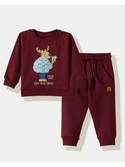 R&B - Boys Maroon Full Sleeves Round Neck Relaxed Fit Co-Ord Set