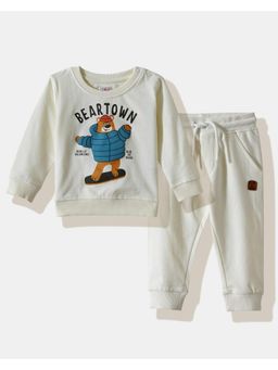 R&B - Boys Cream Full Sleeves Round Neck Relaxed Fit Co-Ord Set