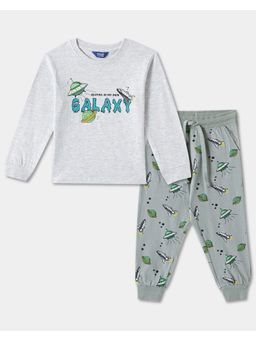 R&B - Boys Grey Printed Mid Wist Relaxed Fit Cotton Sweatshirt & Joggers