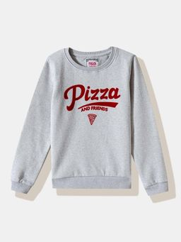 R&B - Girls Grey Typographic Printed Round Neck Full Sleeves Sweatshirt