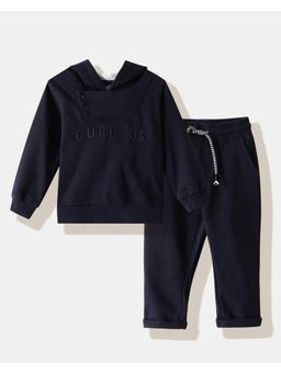 R&B - Boys Navy Blue Full Sleeves Hooded Relaxed Fit Co-Ord Set