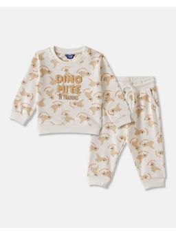 R&B - Boys Off White Full Sleeves Round Neck Relaxed Fit Co-Ord Set