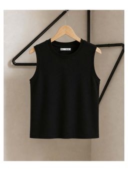 BLUSHES - 100% Cotton Knit Sleeveless Solid T-shirt - Black