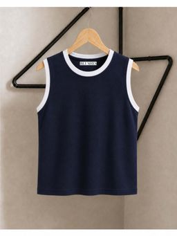 BLUSHES - 100% Cotton Knit Sleeveless Solid T-shirt - Navy Blue