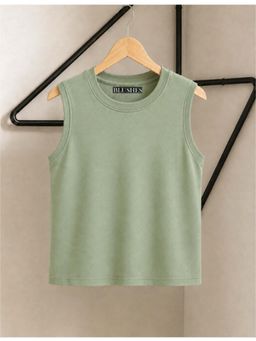 BLUSHES - 100% Cotton Knit Sleeveless Solid T-shirt - Mint Green
