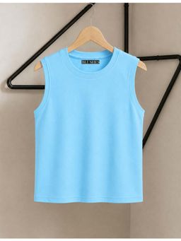 BLUSHES - 100% Cotton Knit Sleeveless Solid T-shirt - Power Blue