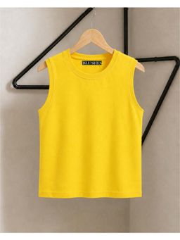 BLUSHES - 100% Cotton Knit Sleeveless Solid T-shirt - Yellow