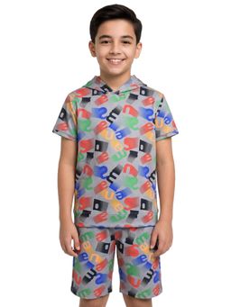 CAVIO - Boys All Over Typography Printed Hooded Co-ord Set