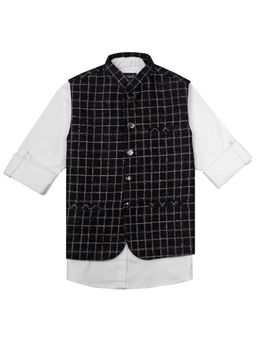 CHARCHIT - Boys Sleeveless Embroidered Checks Nehru Jacket & Shirt