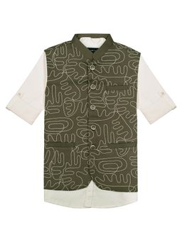 CHARCHIT - Boys Abstract Embroidered Nehru Jacket with Shirt