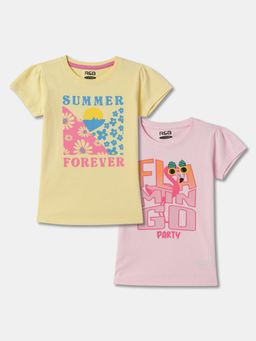 R&B - Yellow Girls Printed Half Sleeves T-shirt
