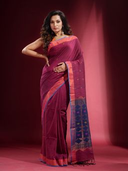 CHARUKRITI - Magenta with Ethnic Motif and Zari Design Saree with Unstitched Blouse