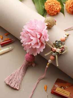 Saraf RS Jewellery - Pink Stones & Pearl Beaded Designer Handcrafted Rakhi Lumba Set