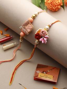 Saraf RS Jewellery - Set of 2 Kundan & Pearl Beaded Rakhi with Roli Chawal