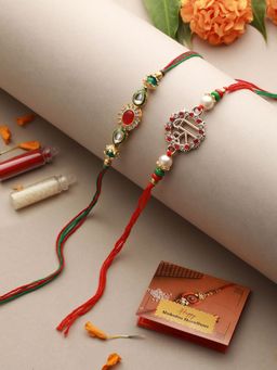 Saraf RS Jewellery - Set of 2 Kundan & Pearl Beaded Rakhi with Roli Chawal