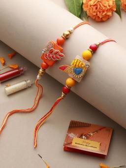 Saraf RS Jewellery - Set Of 2 Pearl Beaded Designer handcrafted Rakhi with Roli Chawal