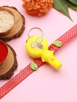 Saraf RS Jewellery - Yellow & Red Ribbon Whistle Shaped Designer Kids Rakhi