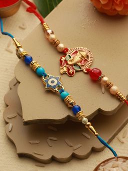 Saraf RS Jewellery - Set Of 2 Evil eye nd Ganesha Rakhi with Roli Chawal