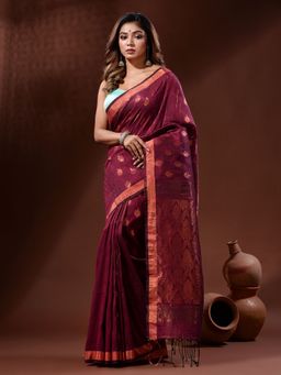 CHARUKRITI - Magenta Linen Handwoven Saree with Nakshi Pallu with Unstitched Blouse