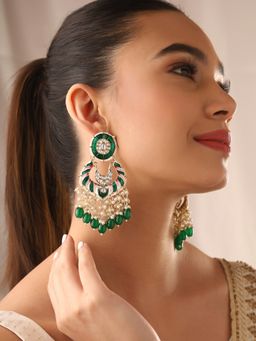 Priyaasi - Green Meenakari Kundan Beads Earrings