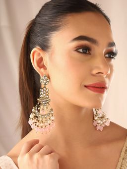Priyaasi - Kundan and Pink Beads Elegant Earrings