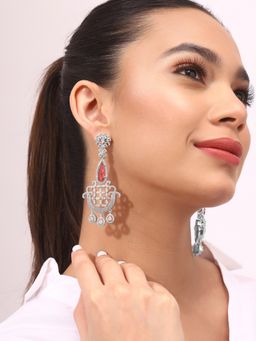 Priyaasi - Floral AD Red Stoned Earrings