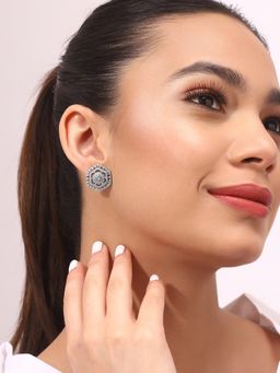 Priyaasi - Floral AD Silver Stud Earrings
