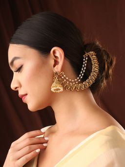 Priyaasi - Temple Ruby and Green Peacock Pearl Ear Chain