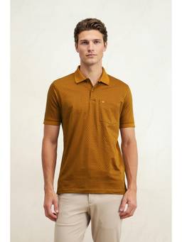 Louis Philippe - Men Yellow Printed Cotton Polo T-Shirt