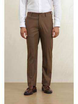 Louis Philippe - Men Brown Solid/Plain Polyester Blend Trousers