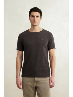 Louis Philippe - Men Brown Solid/Plain Cotton Blend T-Shirt