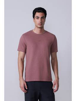 Reebok - Men Pink Textured Cotton T-Shirt