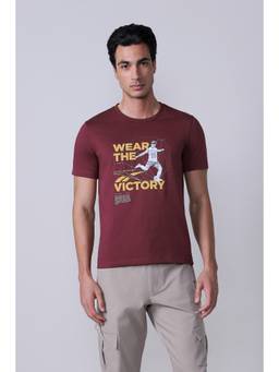 Reebok - Men Maroon Printed Polyester Blend T-Shirt