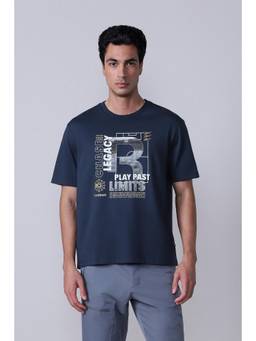 Reebok - Men Navy Blue Printed Cotton Blend T-Shirt