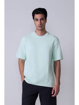 Reebok - Men Blue Textured Cotton Blend T-Shirt