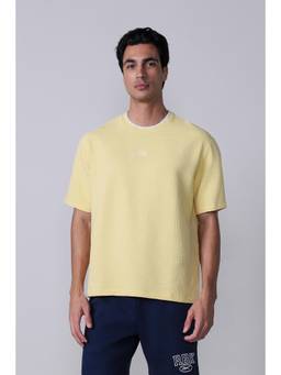 Reebok - Men Yellow Textured Cotton Blend T-Shirt