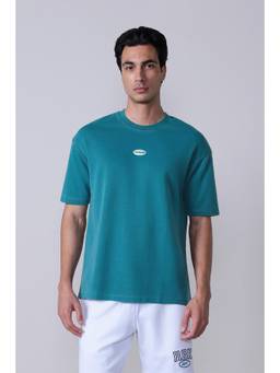 Reebok - Men Blue Solid/Plain Cotton Blend T-Shirt