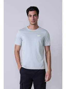 Reebok - Men Grey Solid/Plain Cotton Blend T-Shirt