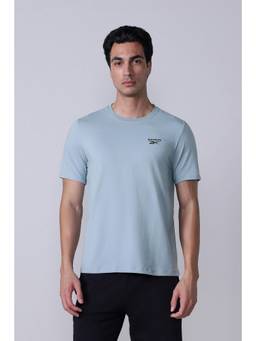 Reebok - Men Blue Solid/Plain Cotton Blend T-Shirt