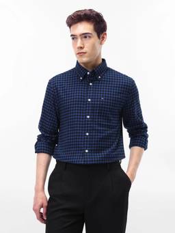 Tommy Hilfiger - Men Navy Blue Checks Cotton Shirt
