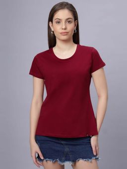 Quira - Womens Solid Regular Fit Maroon T-Shirt