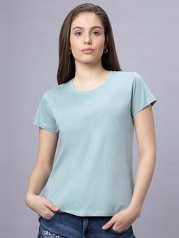 Quira - Womens Solid Regular Fit Green T-Shirt