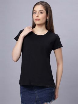 Quira - Womens Solid Regular Fit Black T-Shirt