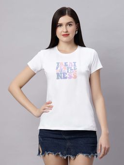 Quira - Women Printed Regular Fit White T-Shirt