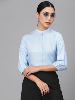 Style Quotient - Women Solid Light Blue Polyester Formal Shirt