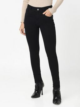 R&B - Women Black Stretch High-Waist Skinny Fit Clean Look Jeans